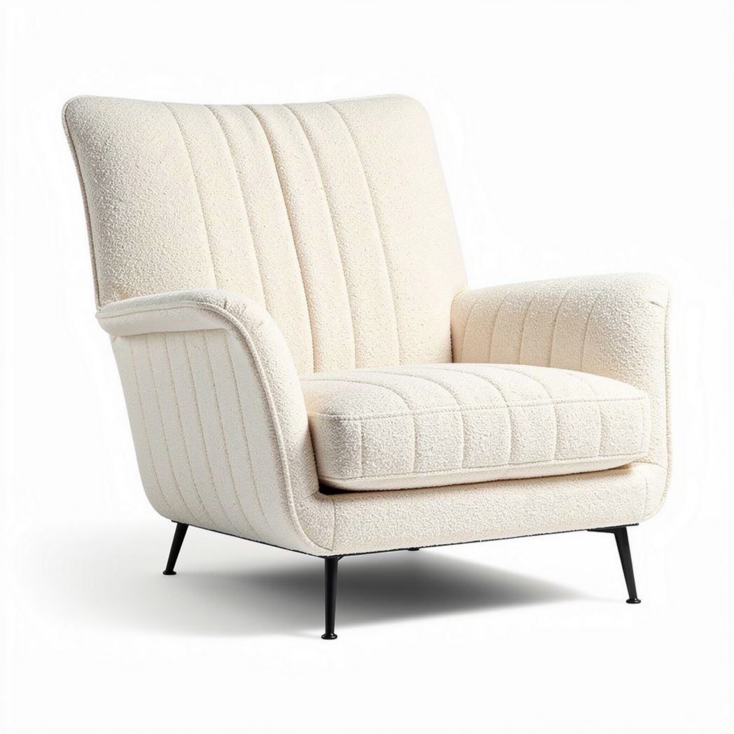 Fotel wypoczynkowy z tkaniny boucle w kolorze kremowym 80 x 80 x 90cm